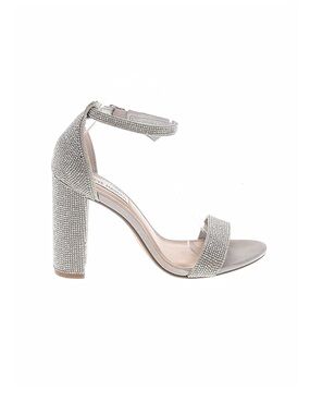 Steve Madden Silver Rhinestone Block Heel Sandals with Ankle Strap